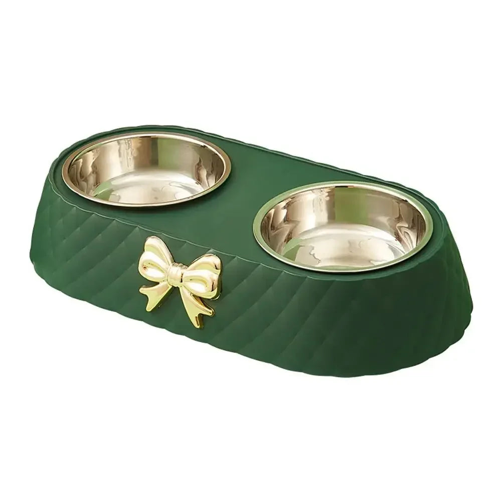 Detachable 201 Stainless Steel Double Bowl Bow - tie Decoration Pet Accessories For Cats Dogs Pet Food Bowl