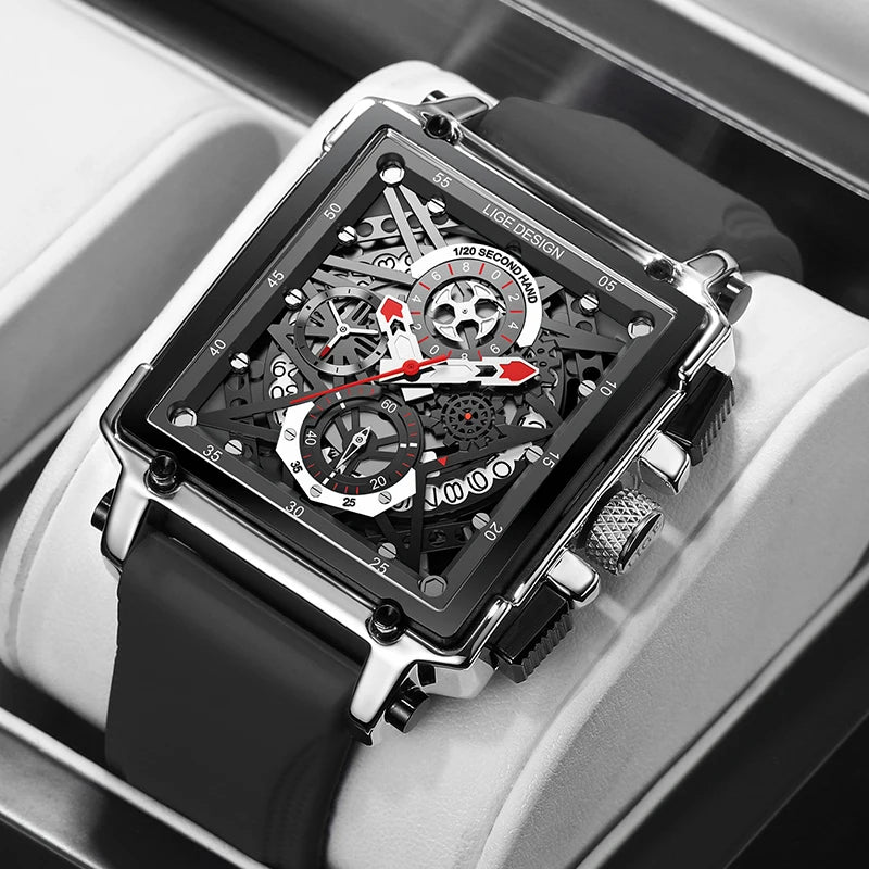 2024 New Top LIGE Brand Luxury Men Watch Business Square Watch Men Casual Sport Quartz Chronograph Clock Male Waterproof Watches