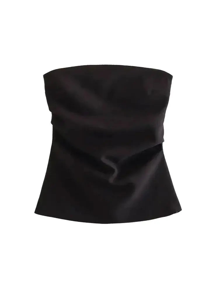 TRZA-Strapless Draped Bustier Tops for Women, Straight Neck, Back Zipper, Female Camis, Fashion