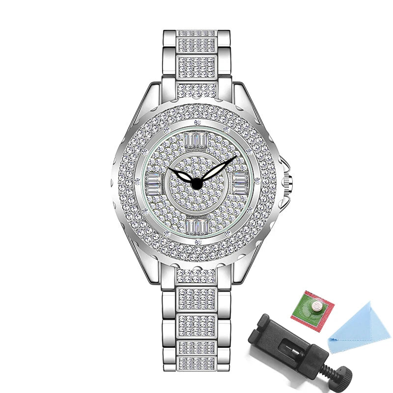 2025 Crystal Diamond Watches For Women Gold Original Elegant Ladies Watch With Bracelet Set Rose Gold Gift For Girlfriend Wife