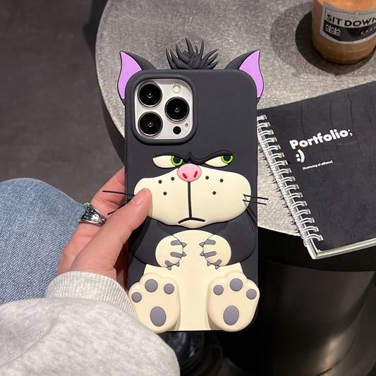 3D Telescopic Holder Phone Case, iPhone 11, 12, 13, 14, 15 16Pro Max, Soft Silicone, Back Cover, Skin Shell, Cute Cartoon Animal
