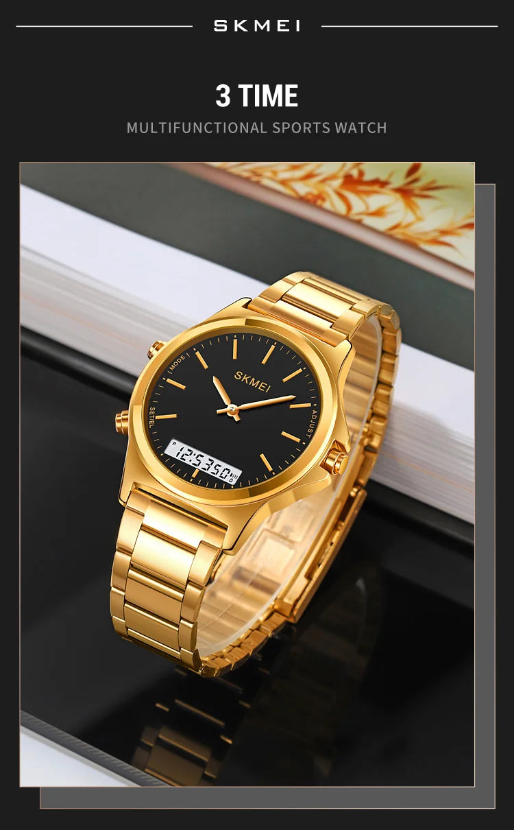 SKMEI Full Steel 3 Time Back Light Display Digital Chrono Sport Watches Mens Waterproof Alarm Wristwatches Clock reloj hombre