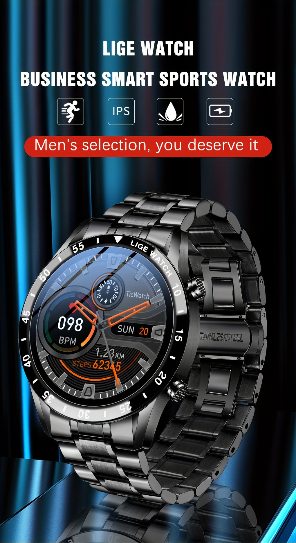 LIGE 2023 Full Circle Touch Screen Steel Band Call Man Smart Watch Waterproof Sports Activity Fitness Smartwatch For Men