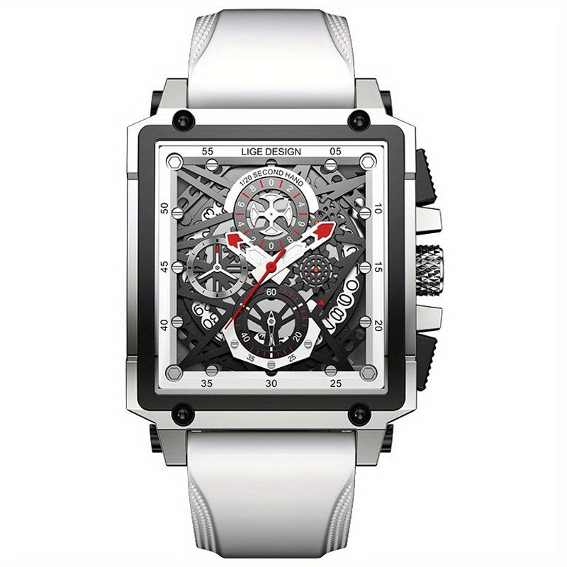 LIGE Men's Watch, Waterproof Quartz Square Wrist Watch For Men, Sports Silicone Watch