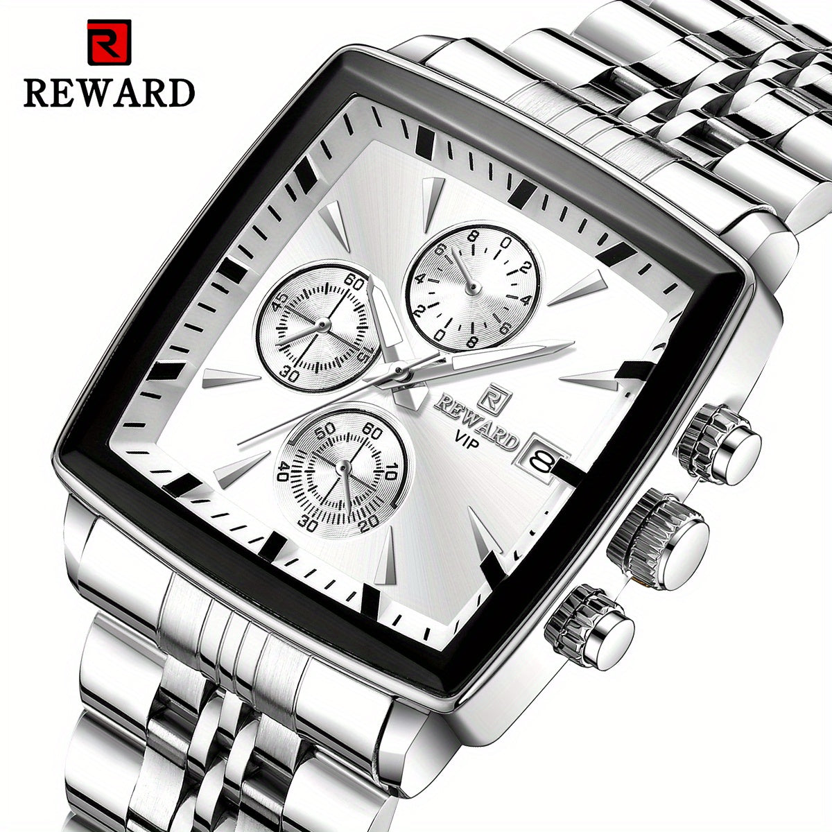 Stylish REWARD Men's Watch - Quartz Wrist Watch for Business, Blue Rectangle Face, Luminous Hands, Waterproof, Ideal Gift for Him, Perfect Accessory for Formal Occasions