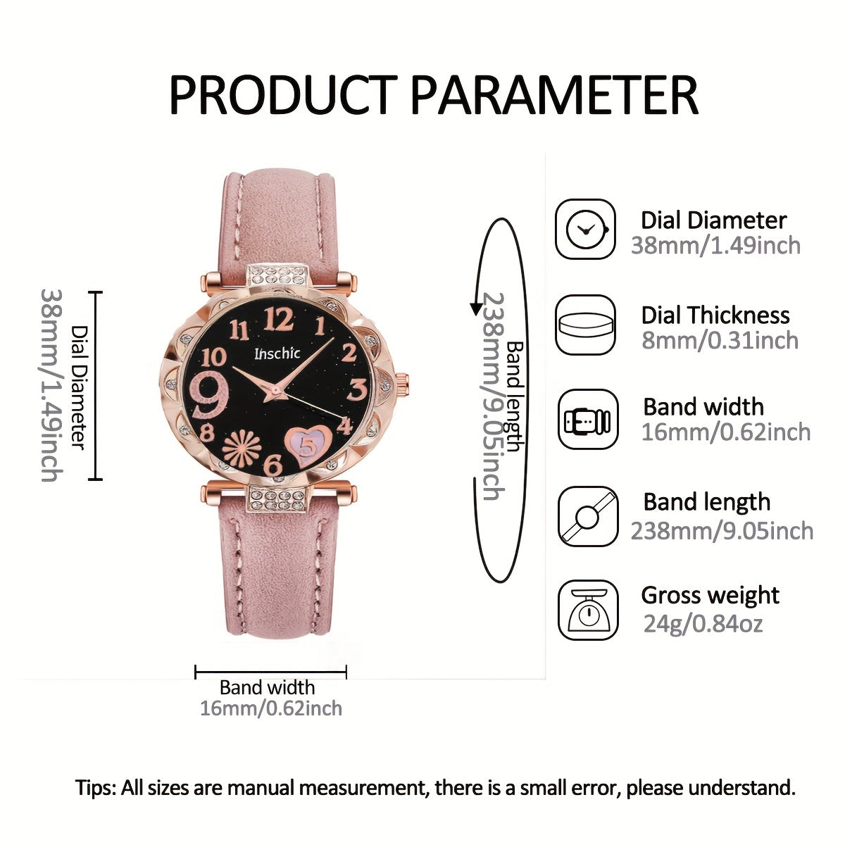 Love Starry Sky Girl Pink Watch And 1pc Rhinestone Bracelet, Gift For Friend