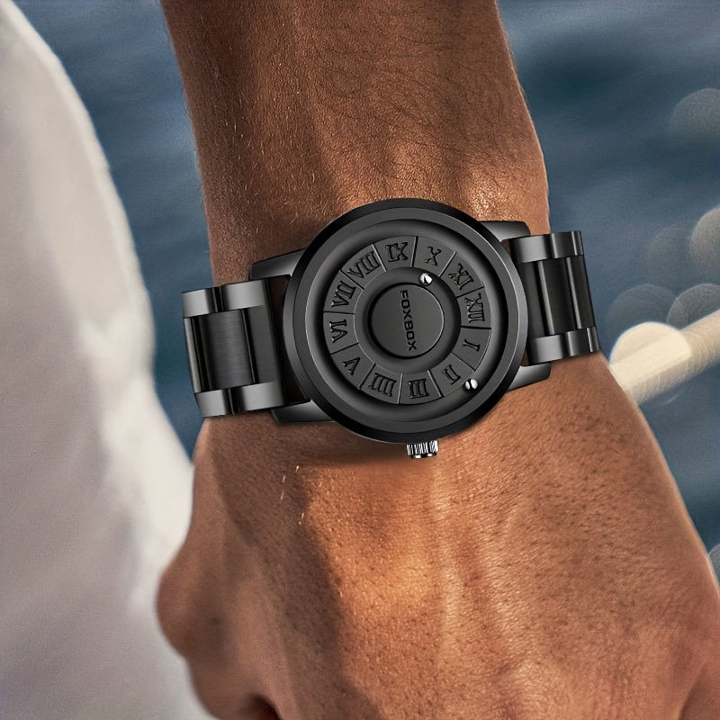 Stylish Men's Rotating Bead Watch - Waterproof Wrist Watch with Cool Dial Display Design, Magnetic Bead, Ideal for Halloween Gifts, Family Gatherings, and Daily Wear