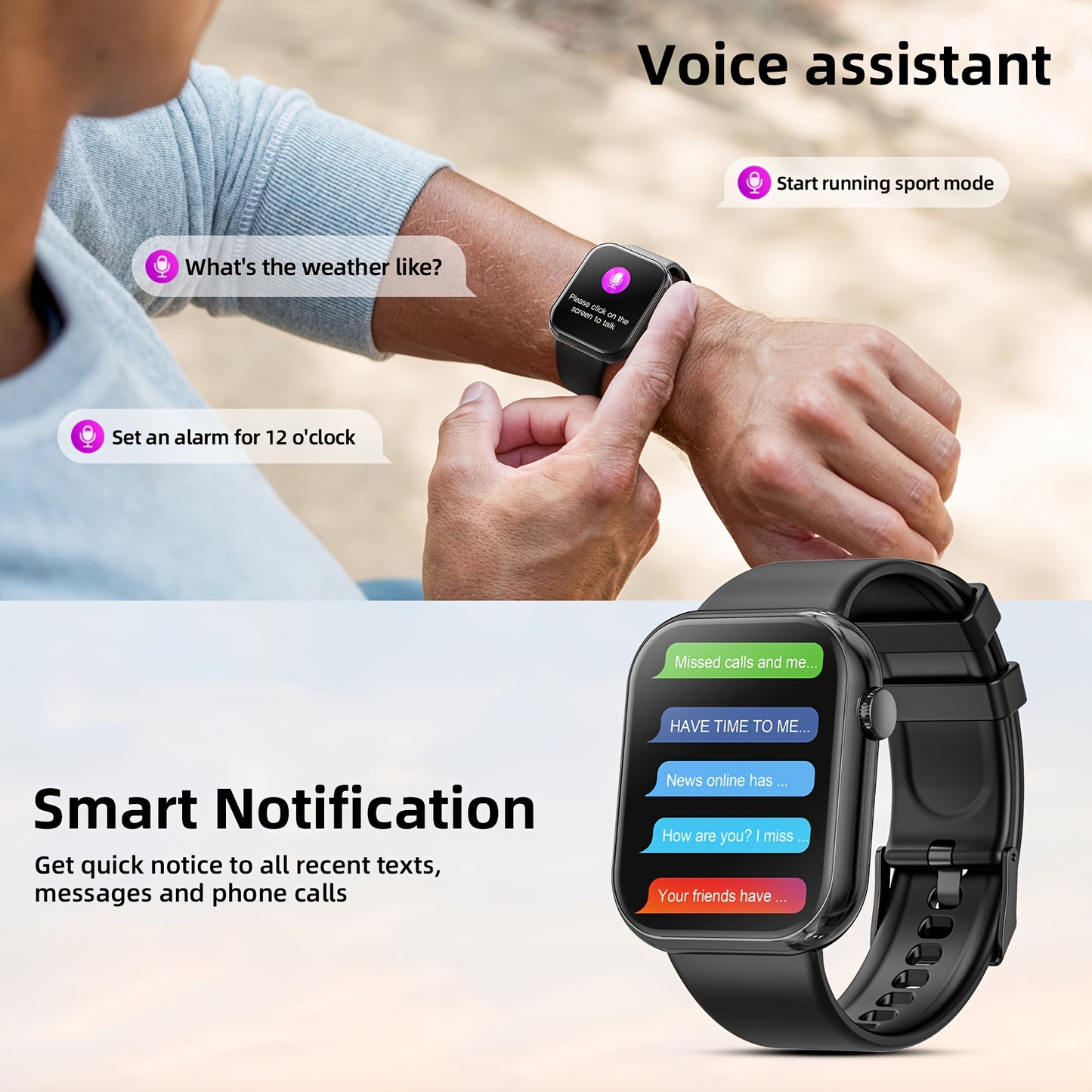 2025 smart watch (answer/make calls), 1.85-inch display smart watch, information reminder, suitable for men and women, fitness tracker, multiple sports modes, sports watch, step counting calorie counter, compatible with Andro