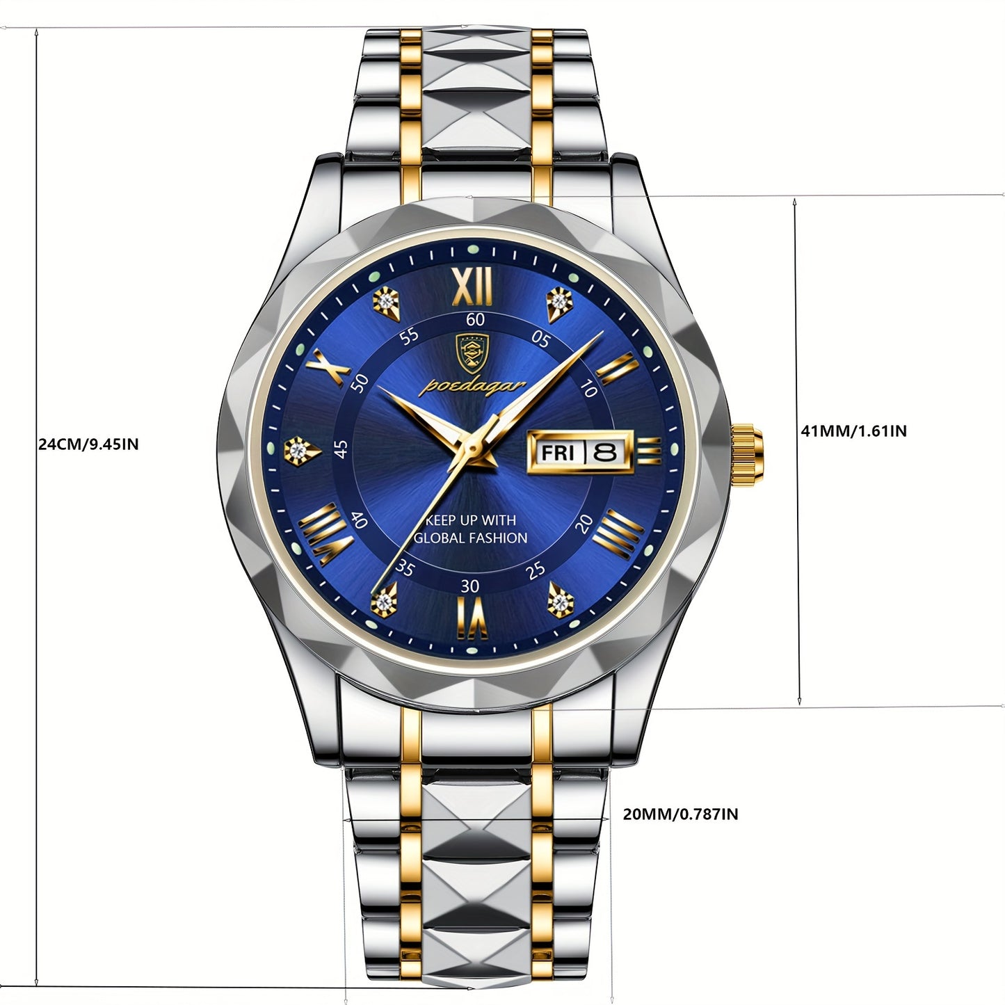 POEDAGAR Men's Stainless Steel Quartz Wristwatch, Luminous Calendar Men's Watch, Ideal Choice For Gifts