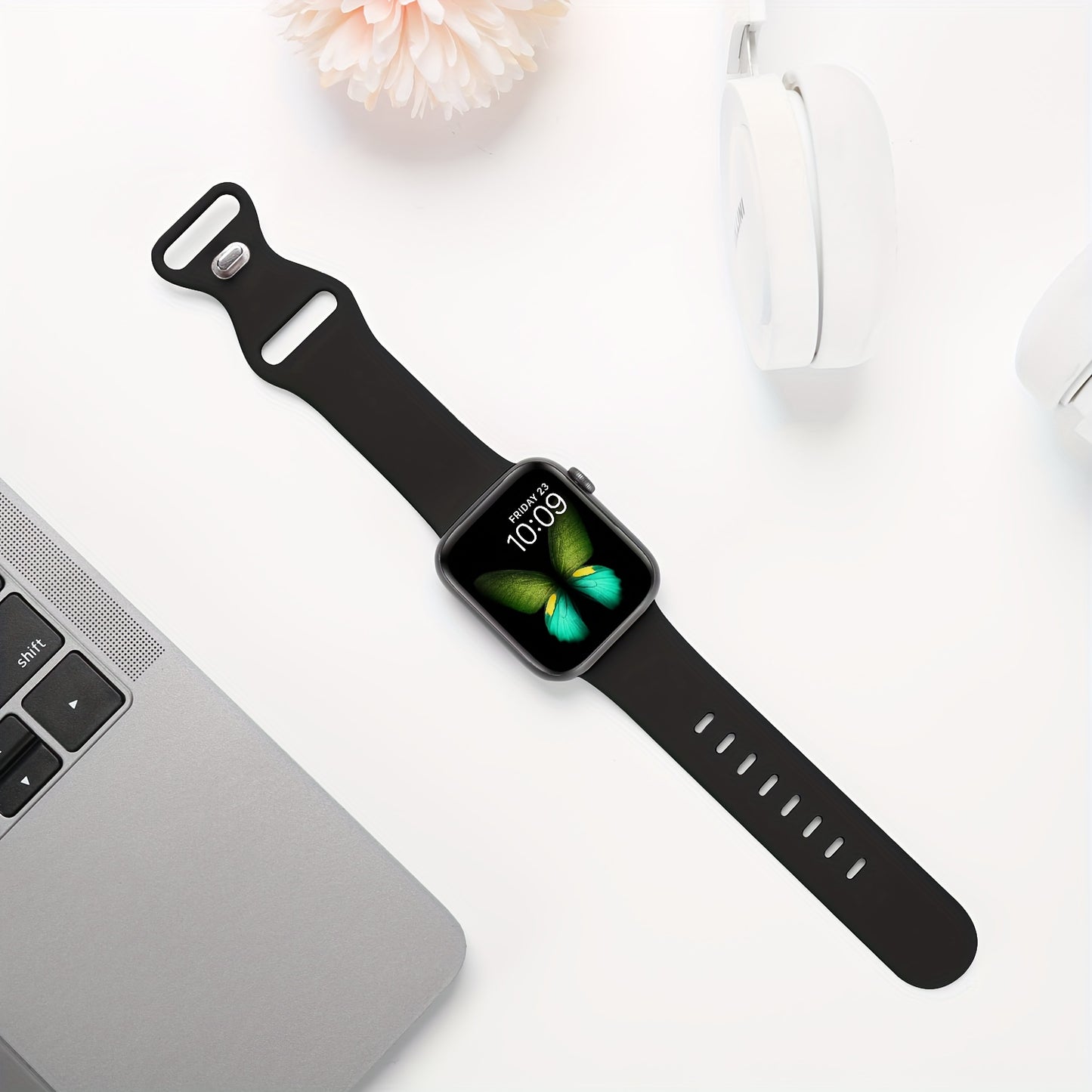 1 Pack Soft Touch Silicone Sport Band - Compatible with Apple Watch 38mm 40mm 41mm 42mm 44mm 45mm 49mm, Stylish Butterfly Clasp Design, Sweat-Resistant, Comfortable Wear for Women and Men, Fits Apple Watch Series 9 Ultra 8 7