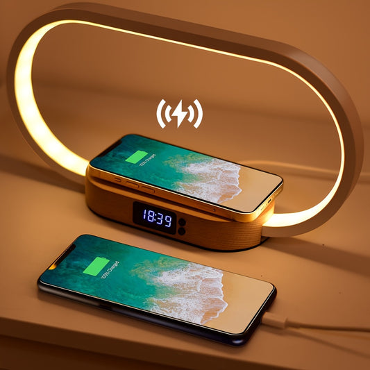 10W multifunctional wireless charging station, watch, LED desk light, night light, USB port, fast charging station for iPhone, Samsung, and Xiaomi phones