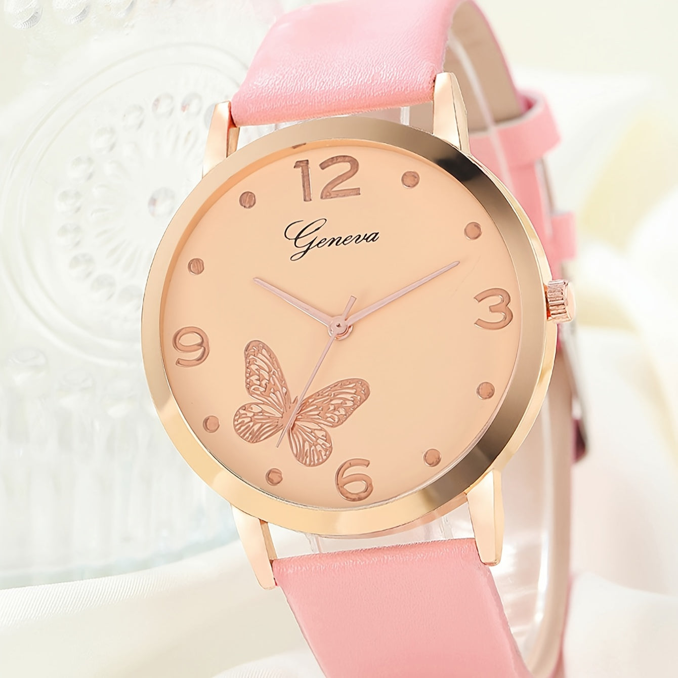 Love Starry Sky Girl Pink Watch And 1pc Rhinestone Bracelet, Gift For Friend