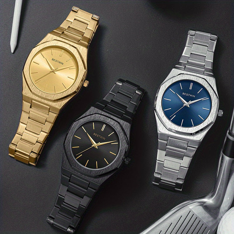 Fashion Men's Watch Alloy Steel Band Quartz Clock Simple Line Dial Business Party Men's Wrist Watch, Ideal choice for Gifts