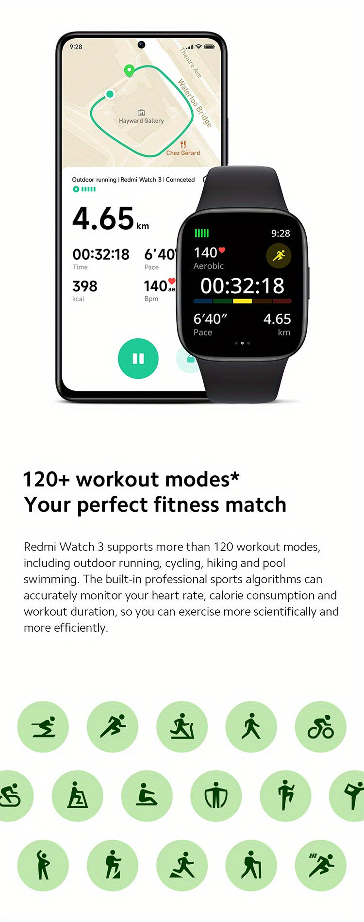 Redmi Watch 3 Global Version Built-in Multi-system GNSS Large 1.75" AMOLED Display Stylish Metallic Finish Up To 12 Days Of Battery Life 289mAh 390×450 Pixel