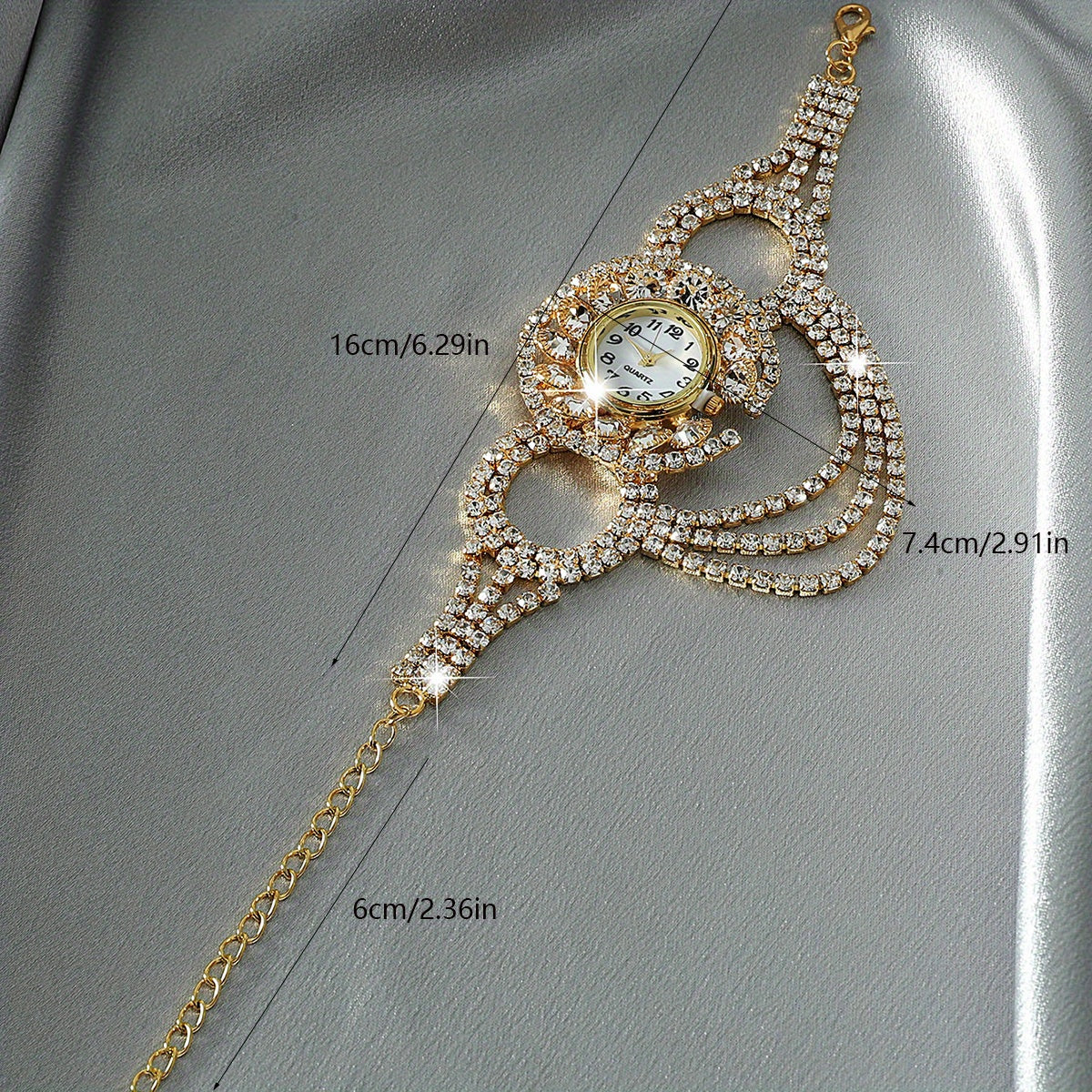 Luxurious Baroque Rhinestone Quartz Watch - Shiny Tassel Accent, Fashion Analog Display, Water-Resistant, Adjustable Bracelet, Perfect for Formal Occasions - Women's Elegant Timepiece