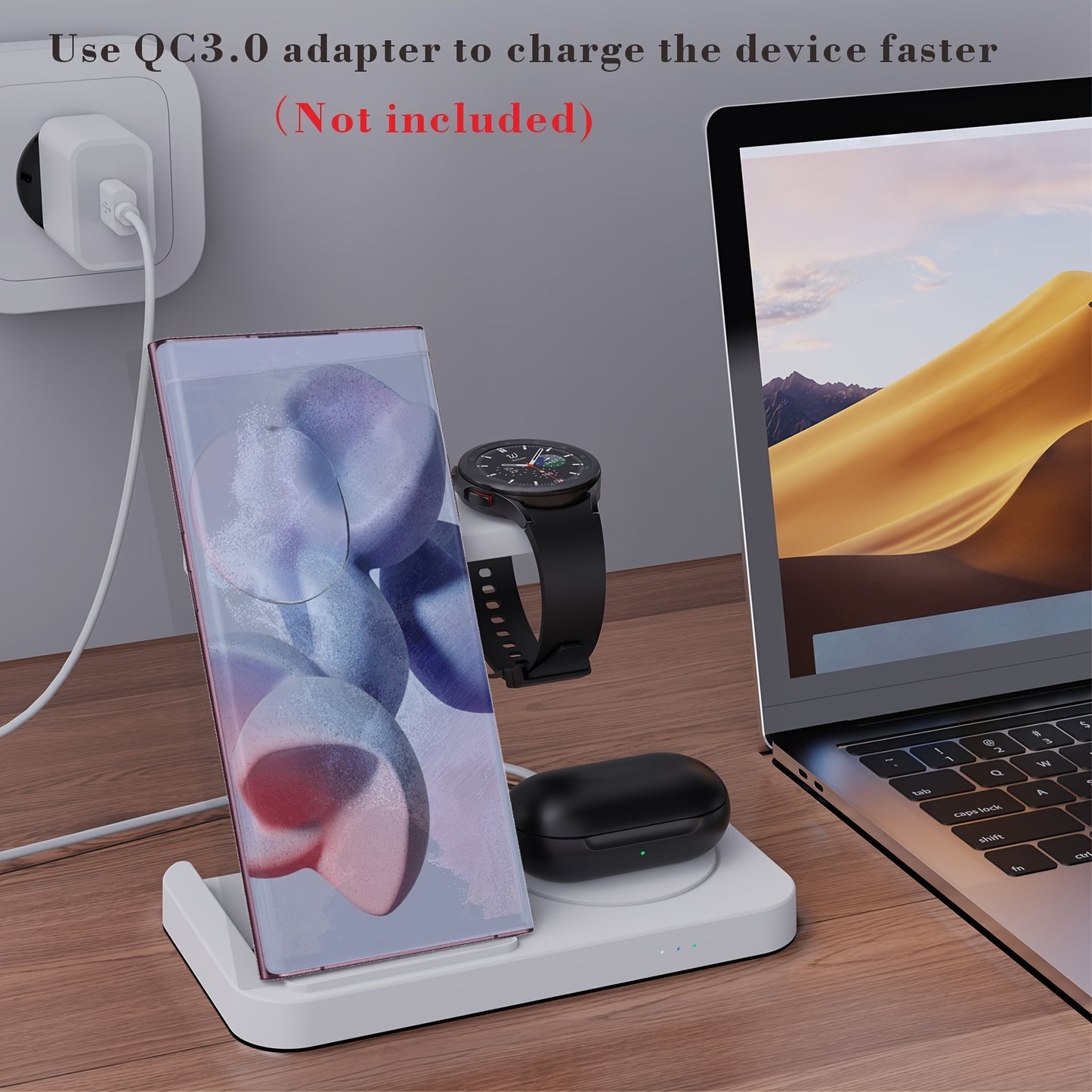 4-In-1 Foldable Fast Wireless Charging Station - Compatible with Samsung S23/S22 Ultra/S22+/S22/S21/S20/Z Flip 4/Z Fold 4, Galaxy Watch 6/5/4/3, Galaxy Buds/Pro, and Multiple Android Devices