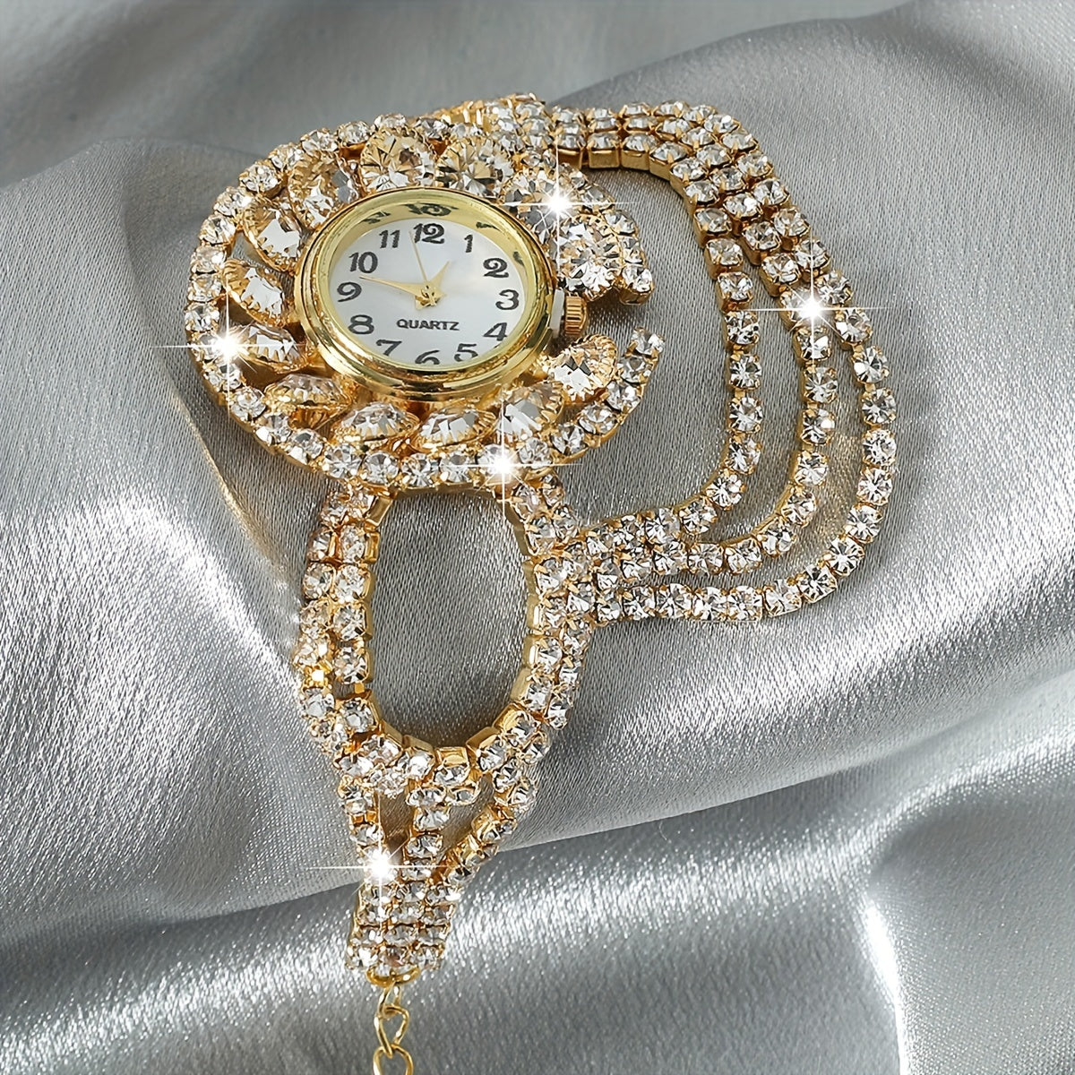 Luxurious Baroque Rhinestone Quartz Watch - Shiny Tassel Accent, Fashion Analog Display, Water-Resistant, Adjustable Bracelet, Perfect for Formal Occasions - Women's Elegant Timepiece