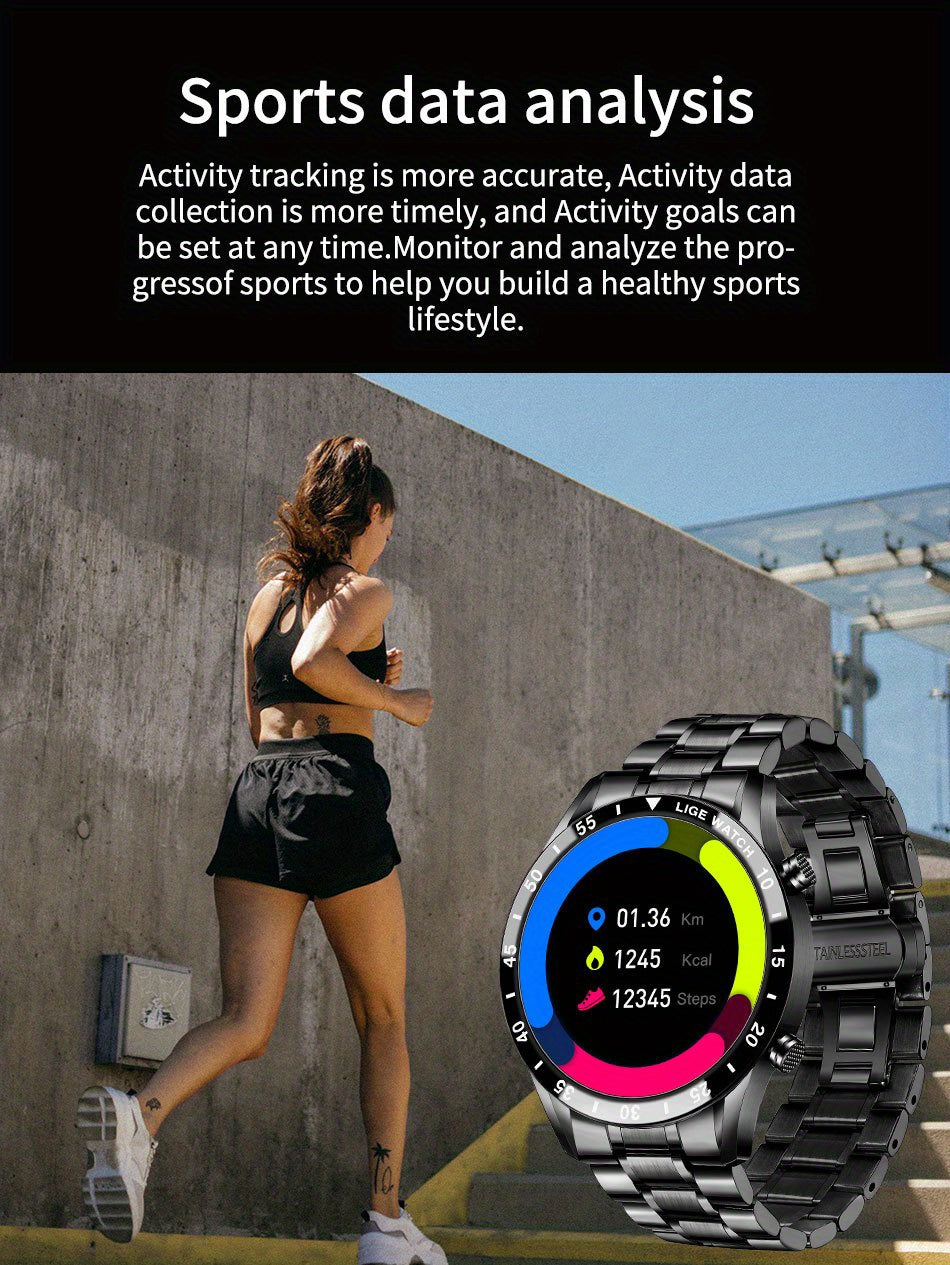 LIGE 2023 Full Circle Touch Screen Steel Band Call Man Smart Watch Waterproof Sports Activity Fitness Smartwatch For Men