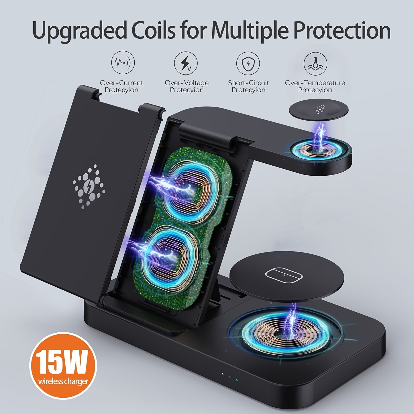 4-In-1 Foldable Fast Wireless Charging Station - Compatible with Samsung S23/S22 Ultra/S22+/S22/S21/S20/Z Flip 4/Z Fold 4, Galaxy Watch 6/5/4/3, Galaxy Buds/Pro, and Multiple Android Devices