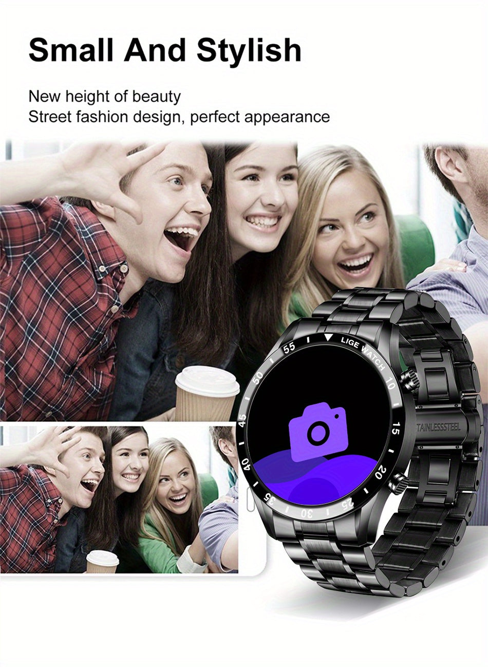 LIGE 2023 Full Circle Touch Screen Steel Band Call Man Smart Watch Waterproof Sports Activity Fitness Smartwatch For Men