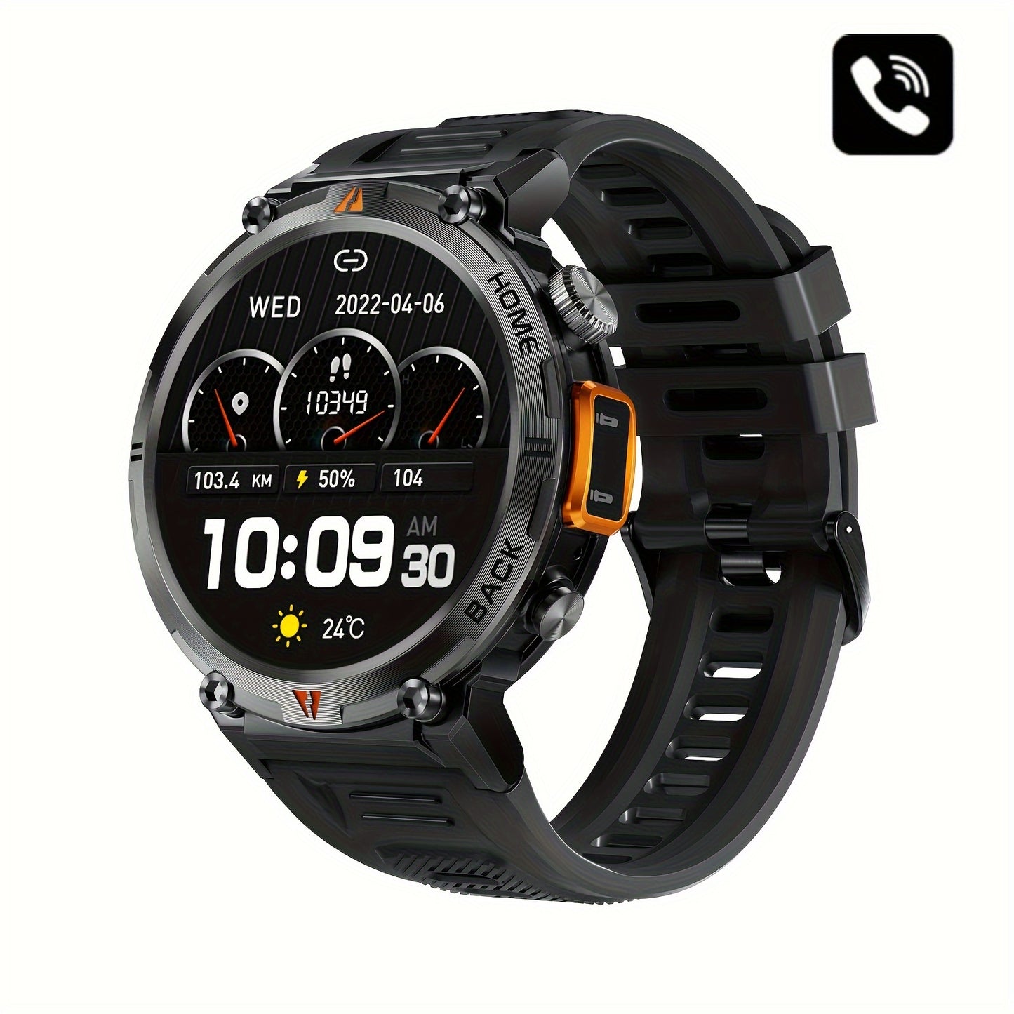 [Smart Watch] JELLOO 1.45 Inch Touchscreen Smart Watch | Fitness Tracker for Men, Answer/Make Calls, Rechargeable Battery, Zinc Alloy Body, Silicone Strap - Ideal for iPhone & Android, Minimalist Watch Design, Durable Watchba