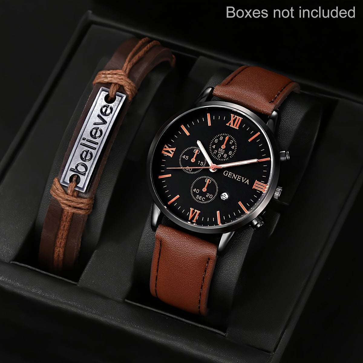 1pc Men's Simple Round Pointer Quartz Watch & 1pc Bracelet