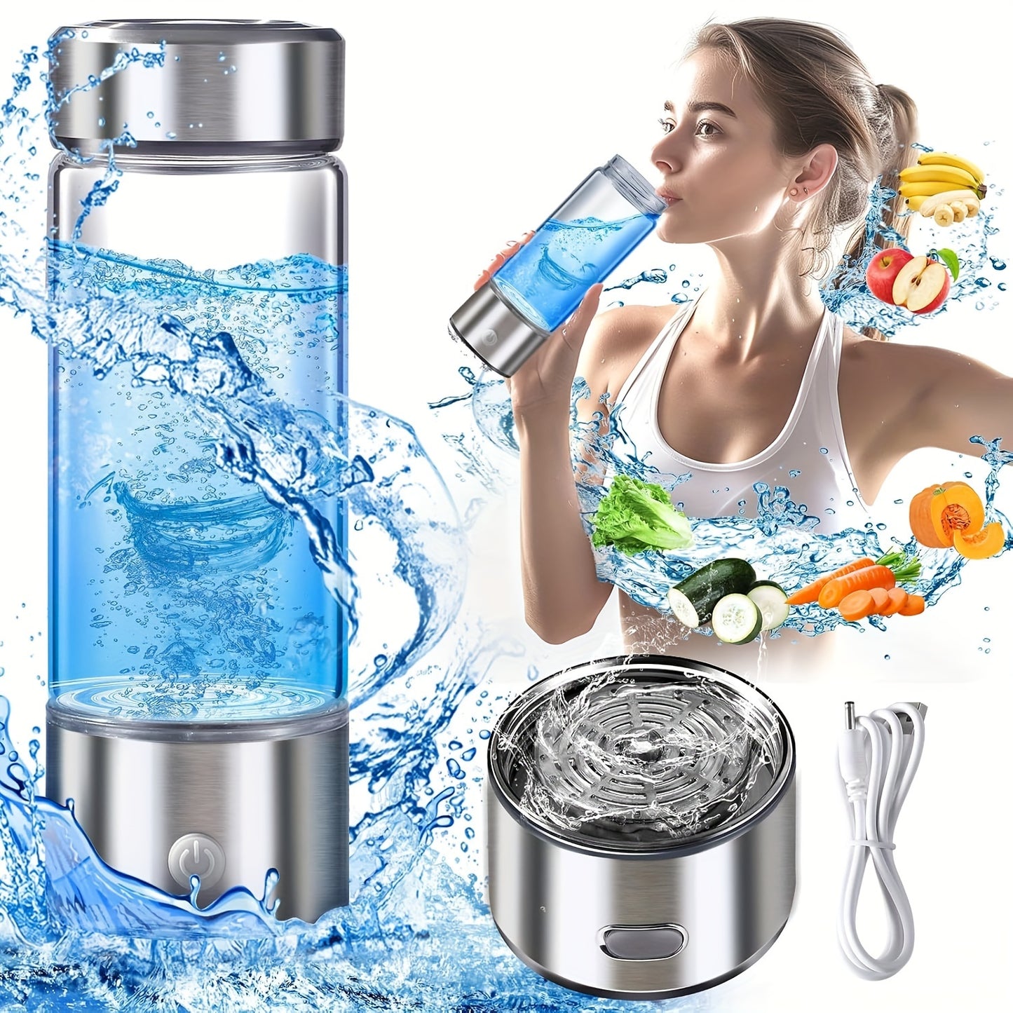 Hydrogen Water Bottle, Portable Hydrogen Water Ionizer Machine, Hydrogen Water Generator, Rechargeable Hydrogen Rich Water Glass Health Cup for Home Travel