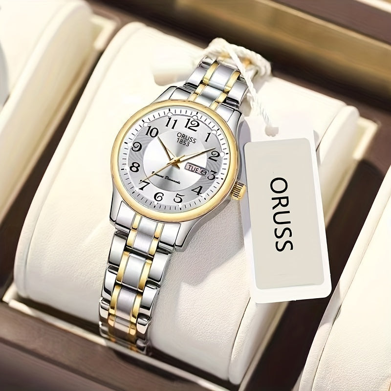 Fashionable Luminous Ladies Quartz Watch - Stylish Textured Dial with Calendar & Date - Waterproof Analog Wristwatch for Daily Wear & Travel Adventures
