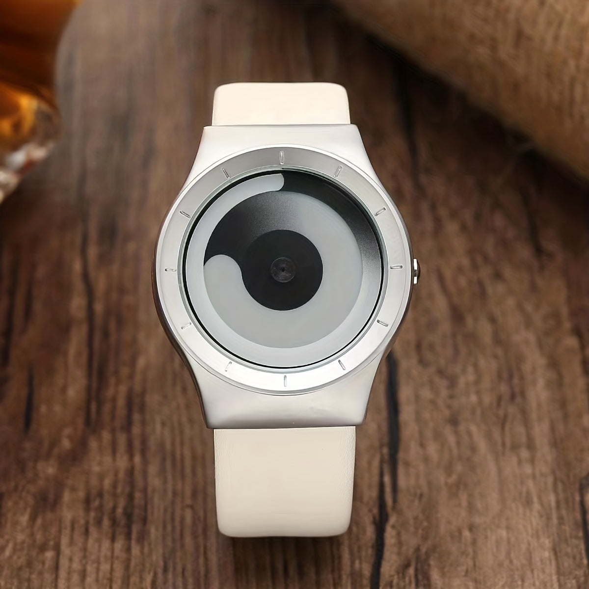 Stylish Tai Chi Quartz Watch - Minimalist Round Pointer Wrist Watch for Women Men with Genuine Leather Strap and Novelty Dial Design