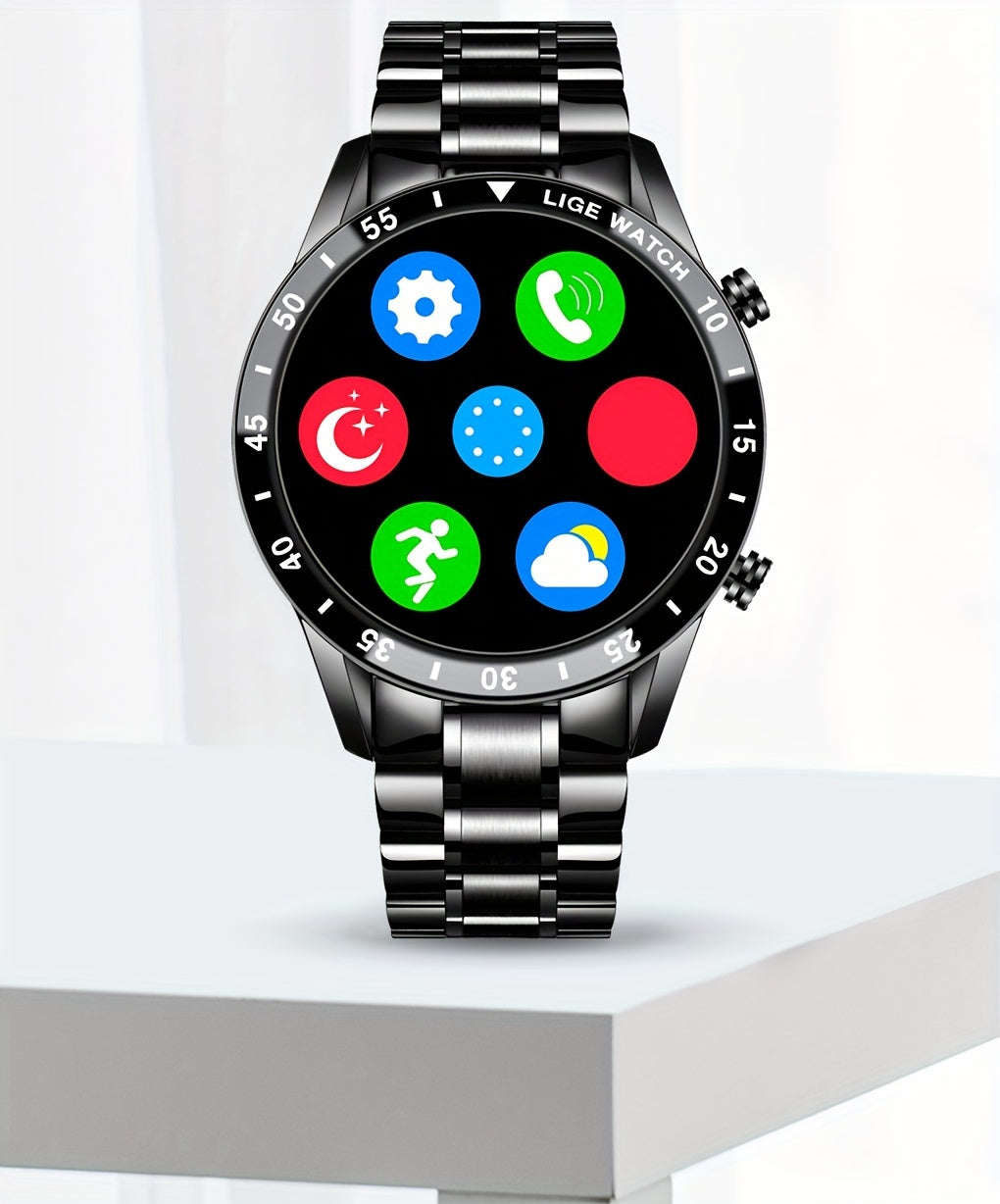 LIGE 2023 Full Circle Touch Screen Steel Band Call Man Smart Watch Waterproof Sports Activity Fitness Smartwatch For Men