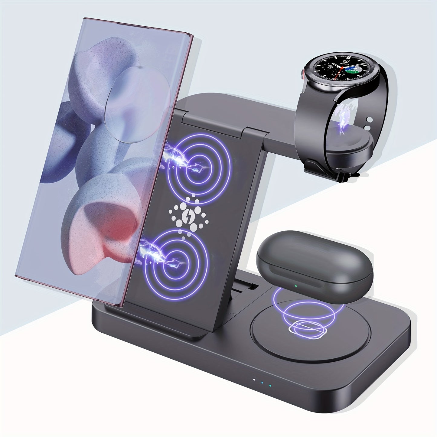 4-In-1 Foldable Fast Wireless Charging Station - Compatible with Samsung S23/S22 Ultra/S22+/S22/S21/S20/Z Flip 4/Z Fold 4, Galaxy Watch 6/5/4/3, Galaxy Buds/Pro, and Multiple Android Devices