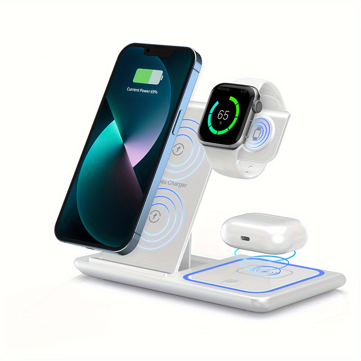 3-in-1 Fast Wireless Charging Station - Universal Compatibility for iPhone 15-8, Apple Watch 9-2, AirPods Pro 3-2 - 110V-130V US Plug Power Supply with USB-C Connector