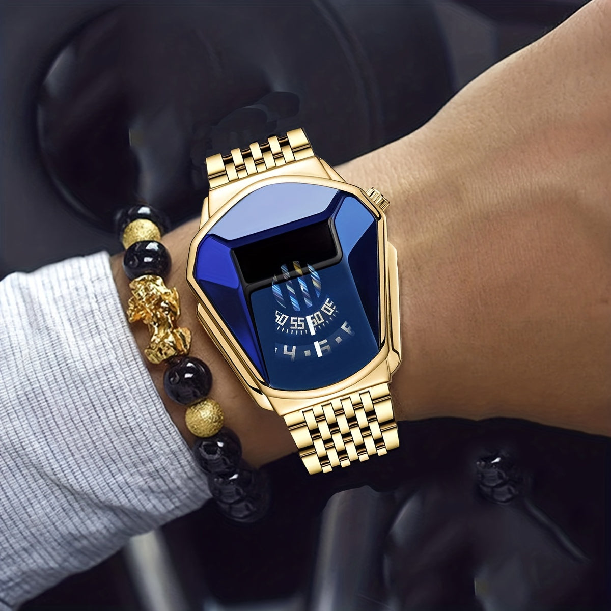 Men's Watch With A Unique Large Dial, Quartz Watch For Men, Racing Steel Strap Set