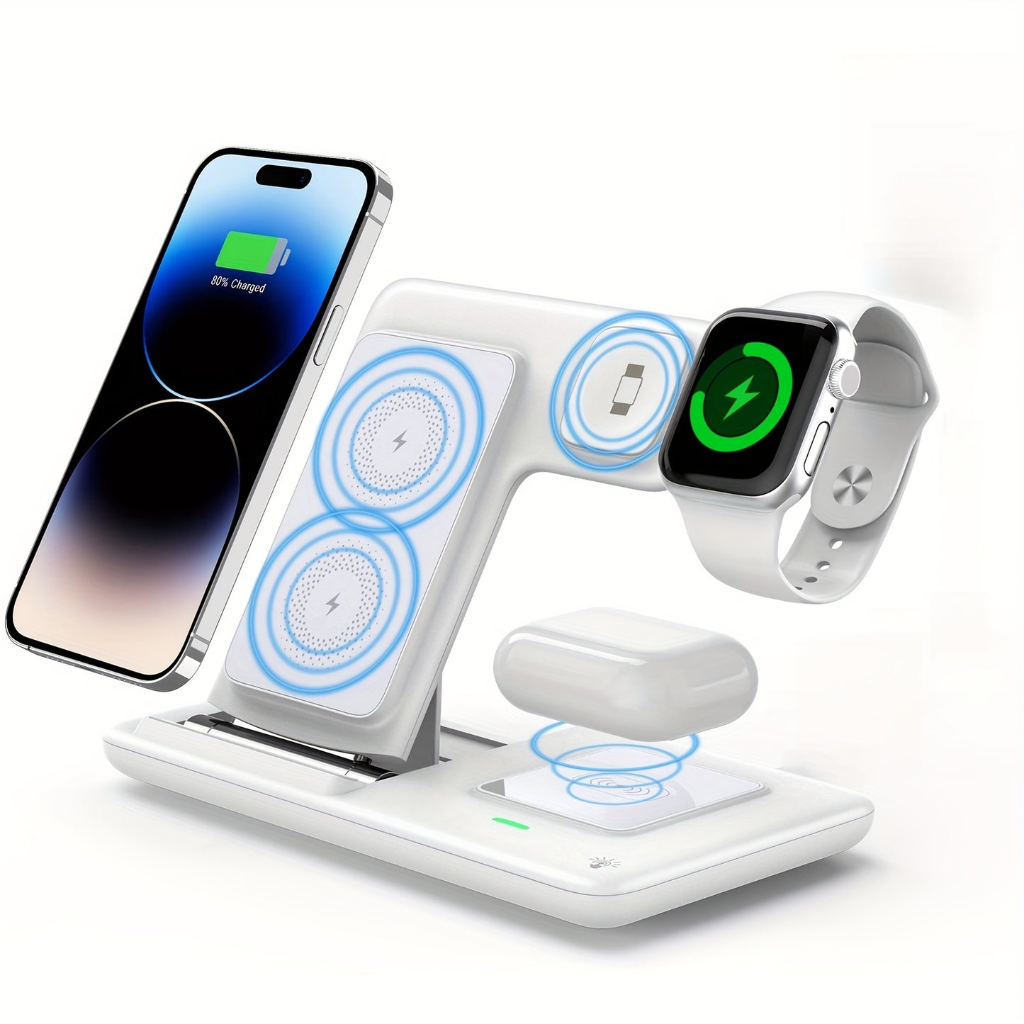 3-in-1 Folding Wireless Charger Stand Dock - Fast Charging Station for Multiple Devices, Compatible with Apple Watch Ultra 8 7 6 5 4 3 2 SE, Airpods Pro 2 Pro 3 2, iPhone 14 13 11 and Earlier Series