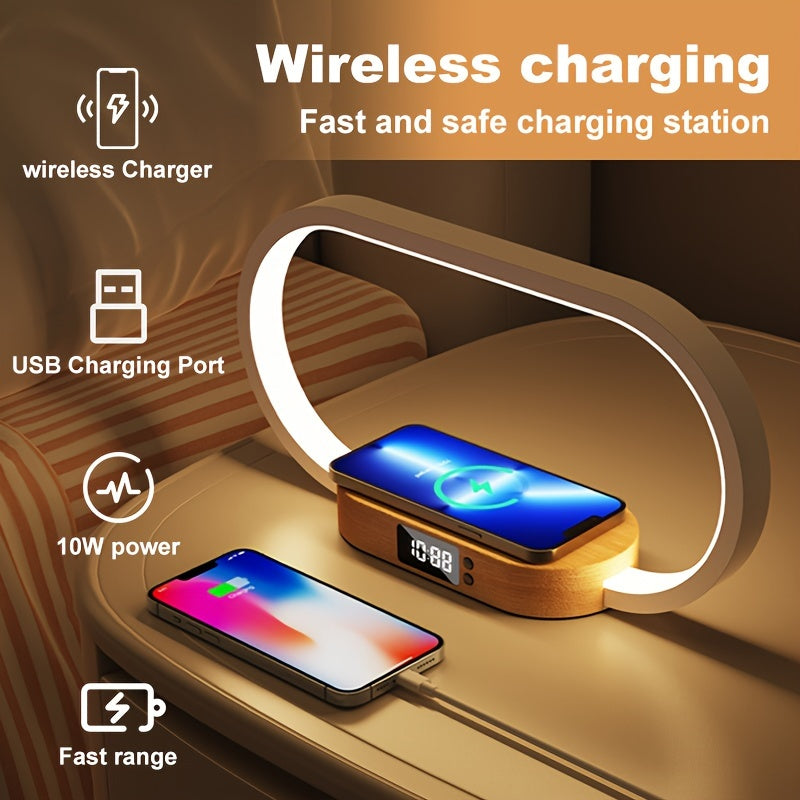 10W multifunctional wireless charging station, watch, LED desk light, night light, USB port, fast charging station for iPhone, Samsung, and Xiaomi phones