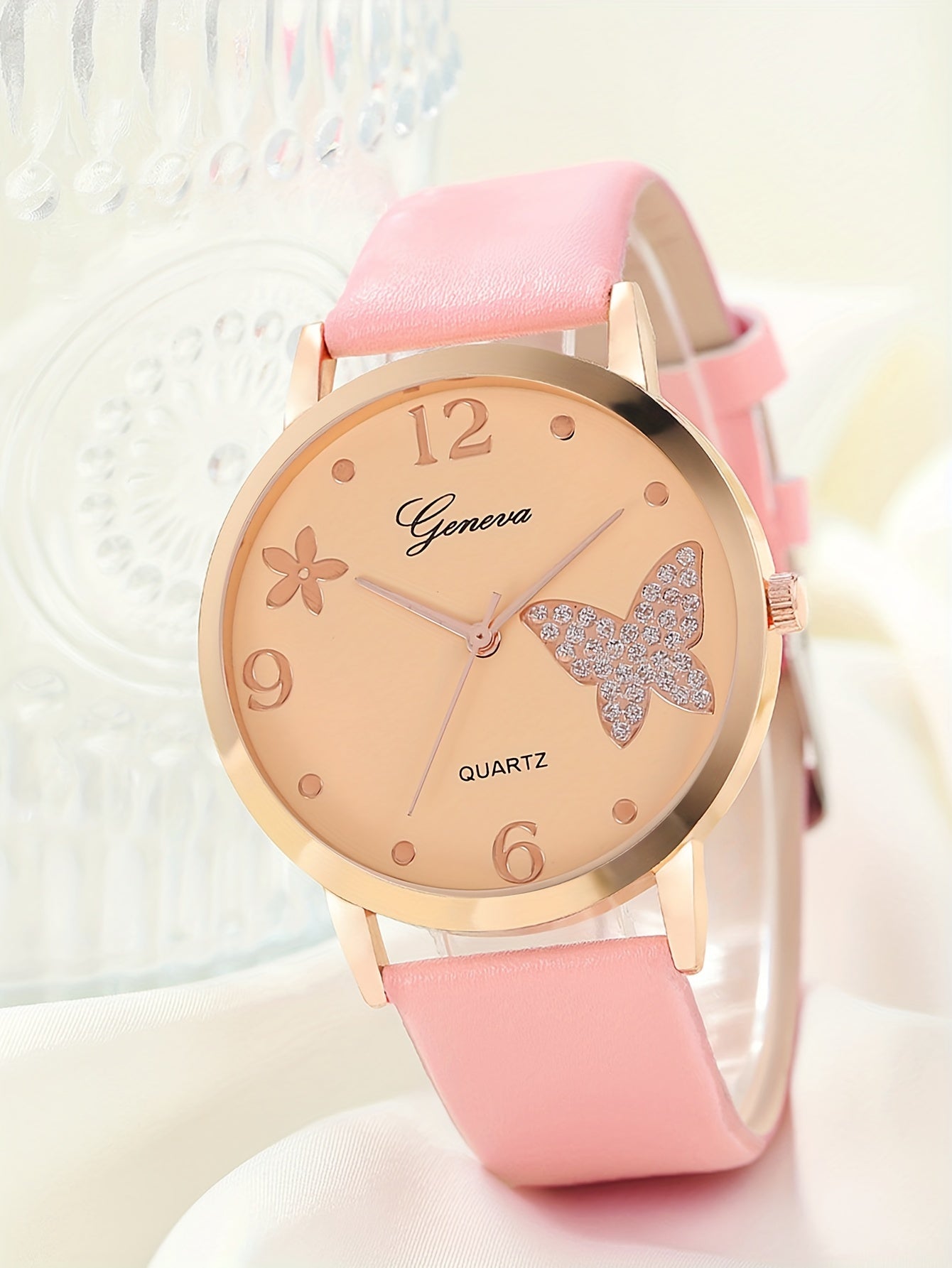 Love Starry Sky Girl Pink Watch And 1pc Rhinestone Bracelet, Gift For Friend