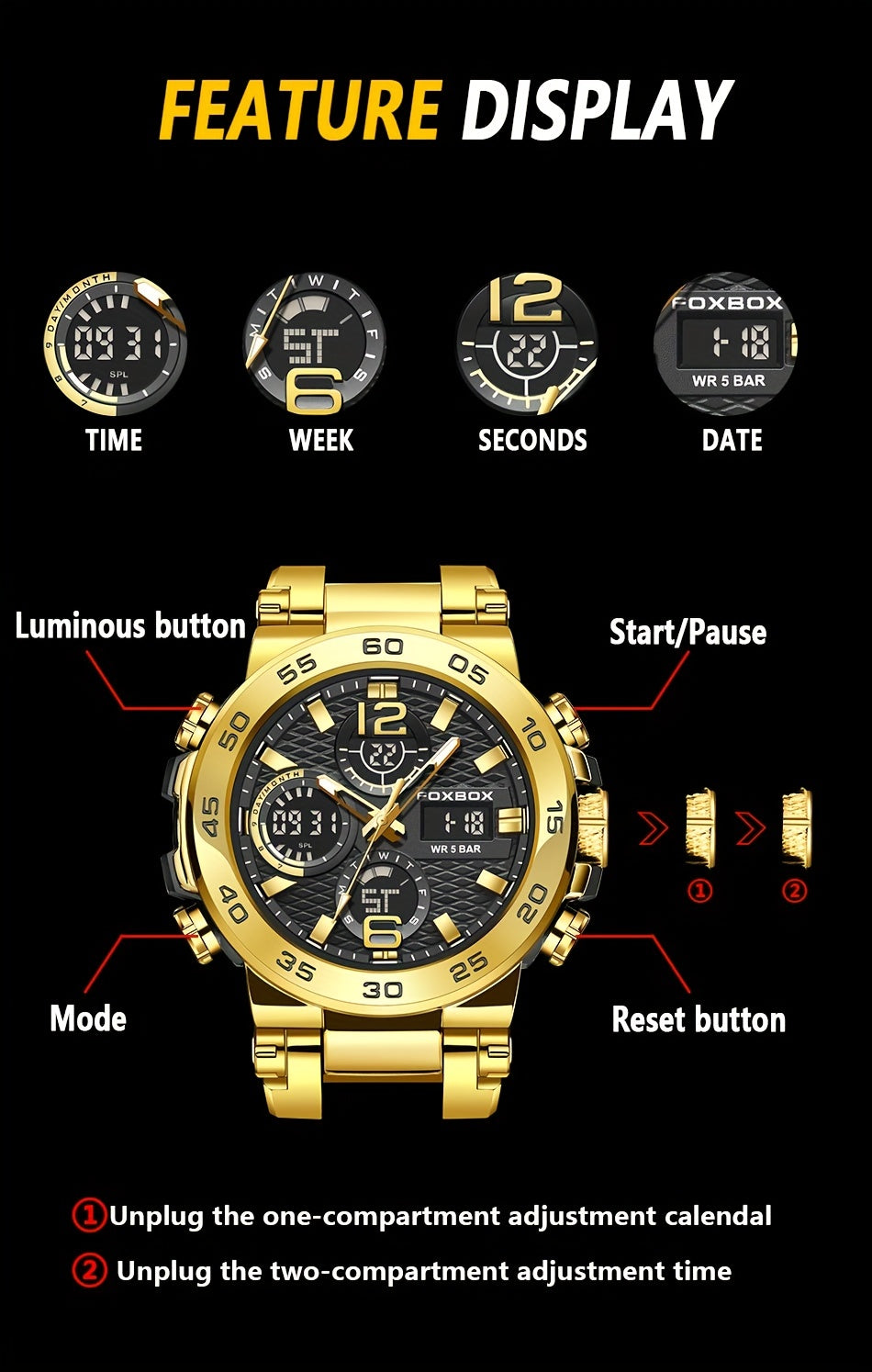 Men'S Sports Watch Waterproof Dual Display Digital Military Quartz Watch Alarm Clock Chronograph Multifunction Luminous Watch Student Watch Outdoor Hiking / Schooling Valentine'S Day