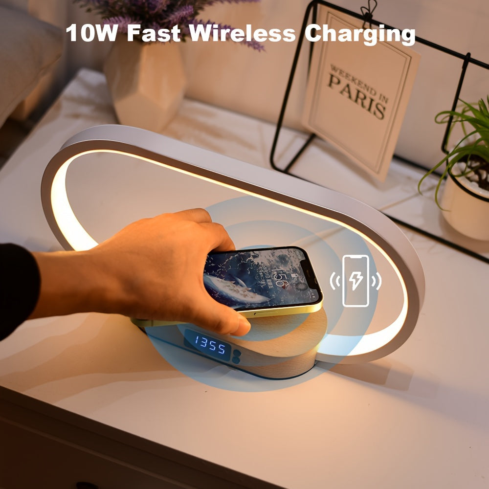 10W multifunctional wireless charging station, watch, LED desk light, night light, USB port, fast charging station for iPhone, Samsung, and Xiaomi phones