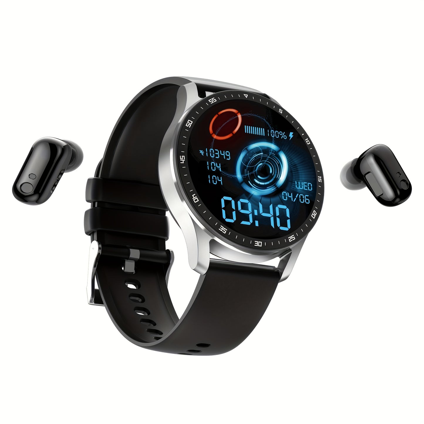 2-in-1 Smart Earphones Watch - Built-in Earbuds, Sports Waterproof, Hands-Free Calling, Compatible with Android and iPhone, Unisex Design for Men and Women