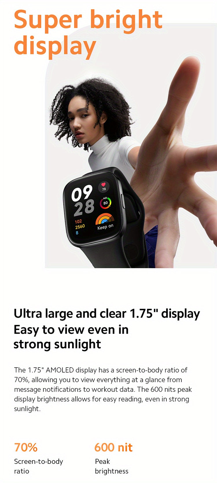 Redmi Watch 3 Global Version Built-in Multi-system GNSS Large 1.75" AMOLED Display Stylish Metallic Finish Up To 12 Days Of Battery Life 289mAh 390×450 Pixel