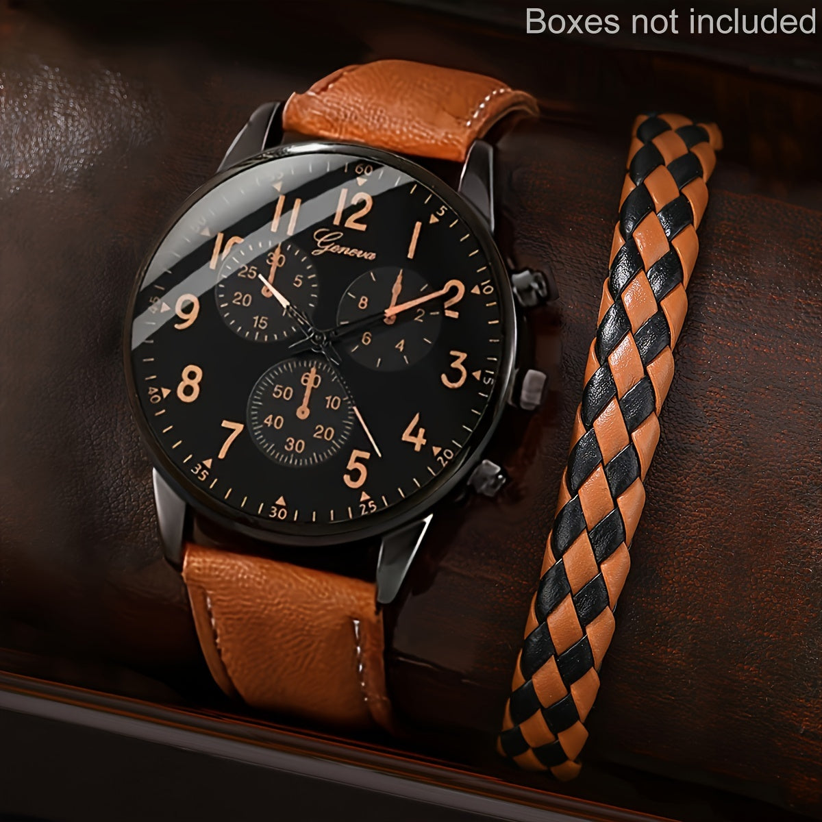 1pc Men's Simple Round Pointer Quartz Watch & 1pc Bracelet